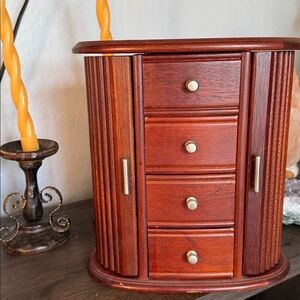 Vintage Red-Brown Wooden Jewelry Organizer Chest